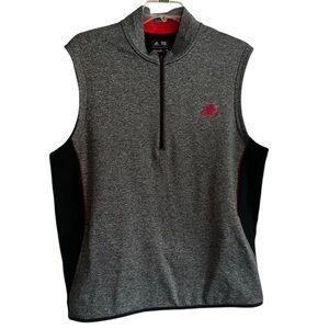 Adidas Golf Climaheat vest in gray, black, and red. Men’s size large, half zip